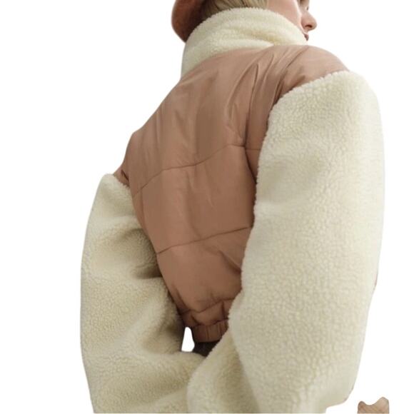 For Love & Lemons Niko Puffer Jacket Cropped Faux Shearling Trim Size M NWOT - Picture 3 of 11